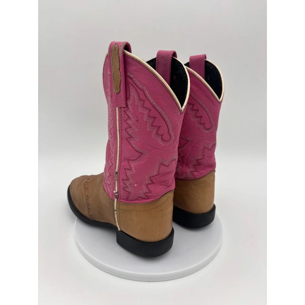 OLD WEST Pink Cowboy Boots Girl Cowgirl Western Leather Kids Round Toe‎ 13.5